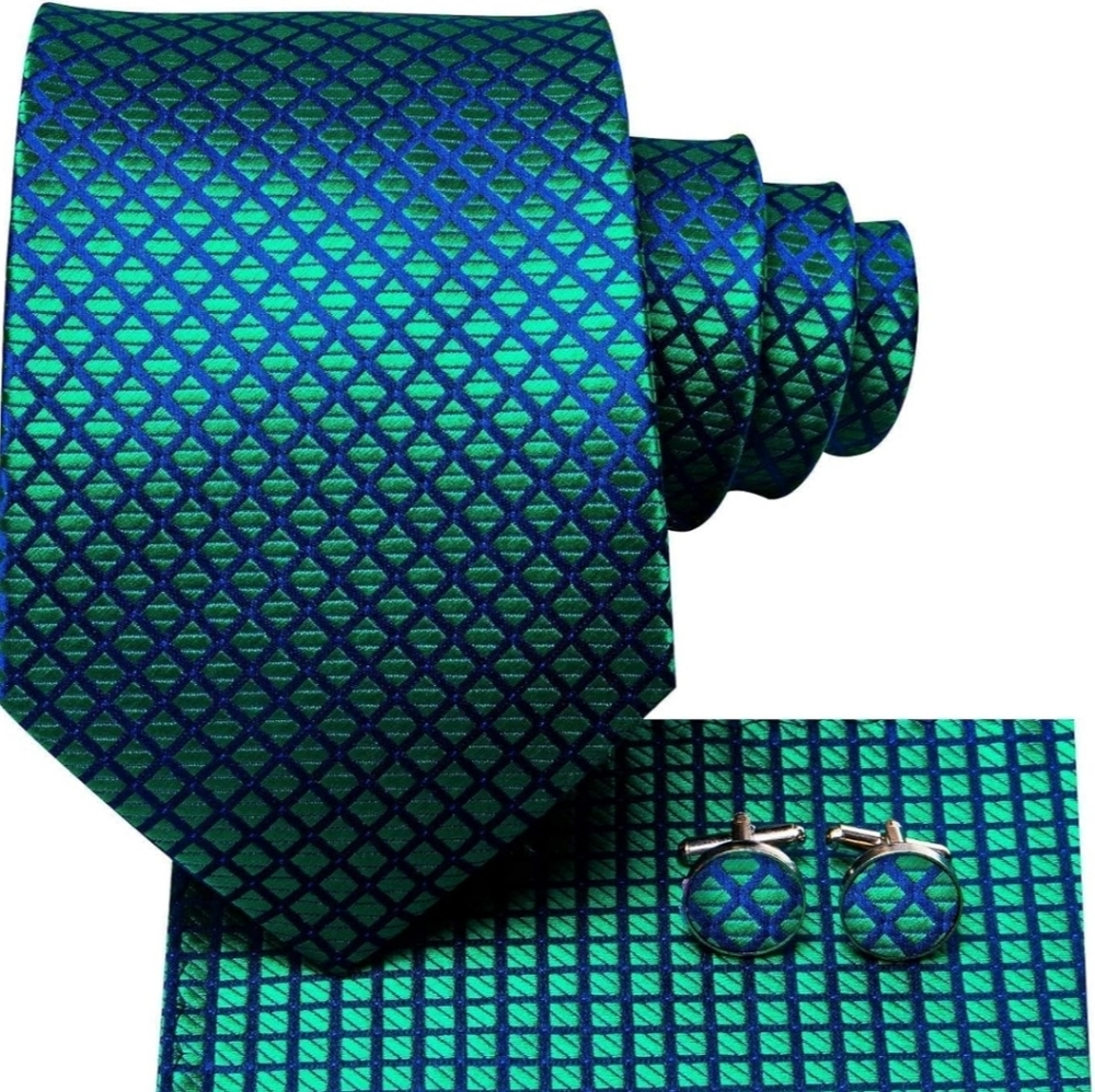 NEW! Peacock Blue and Green Neck Tie Set - Picture 2 of 4